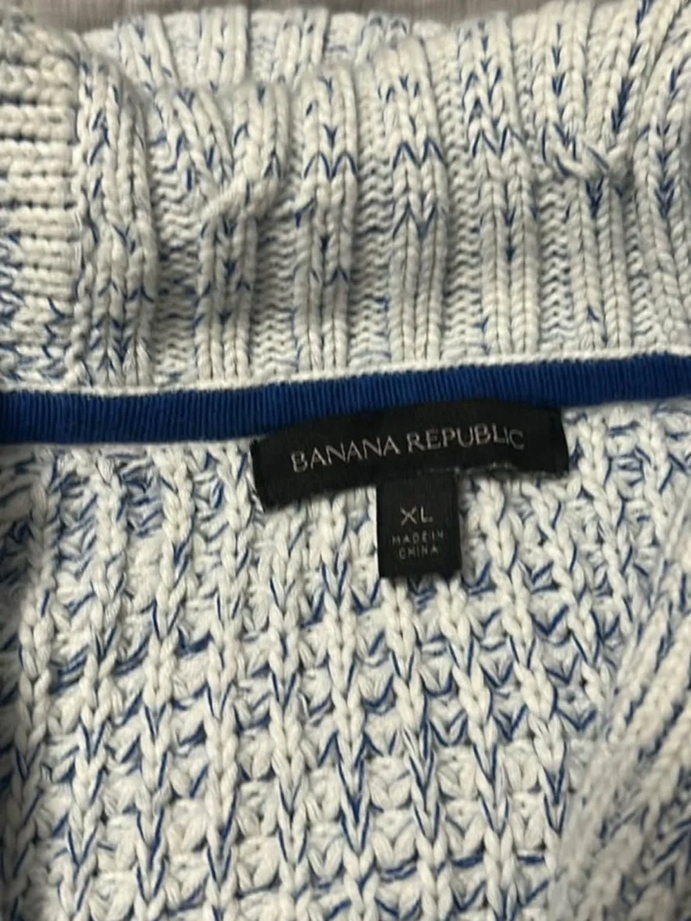 Banana Republic White & Blue Shawl Collar Button Cardigan